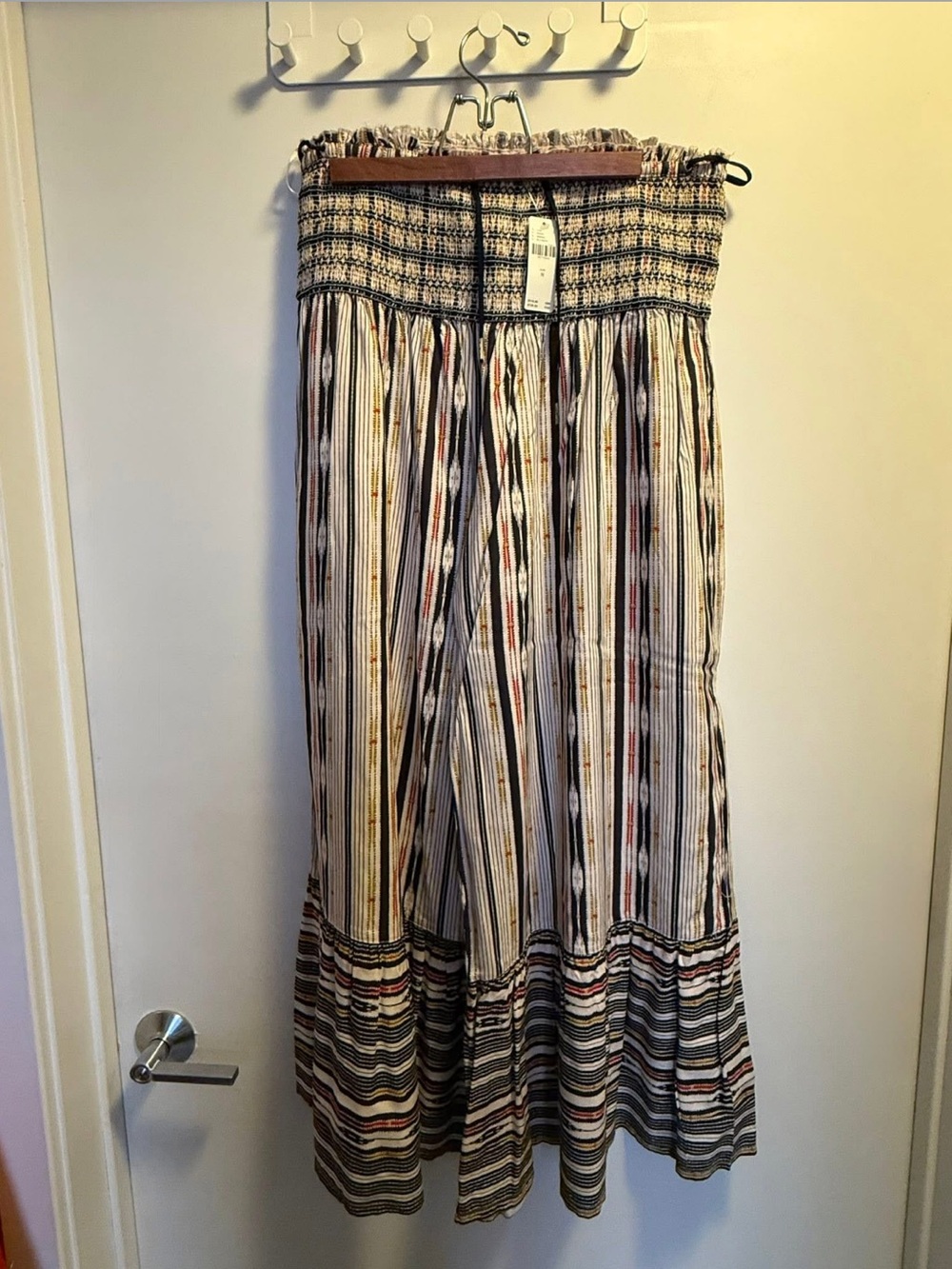 Anthropologie Wide-Leg Pants in Cream, Black, Brown & Yellow Stripe